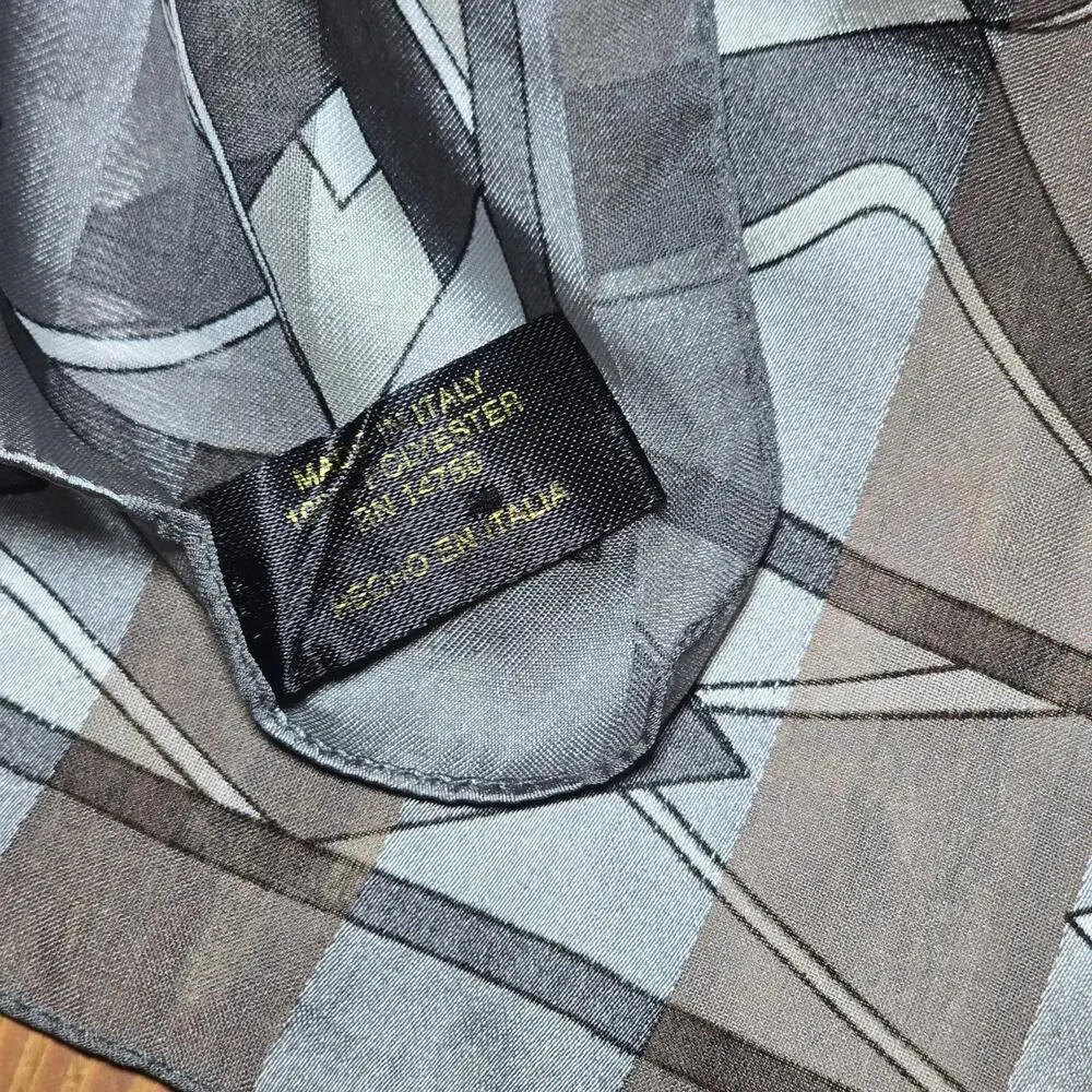 Vintage Made in Italy Geometric Abstract Square Scarf Handkerchief Grey RN 14750